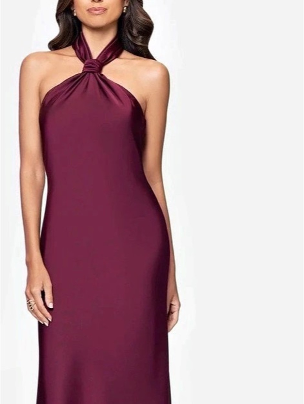 Betsy & Adam Esmerelda Satin Double Knotted Halter Neck Dress Maxi Dress Purple